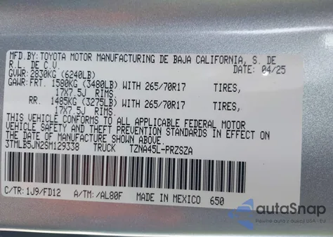 2025 Toyota Tacoma Trd Off Road 4Wd from USA, damaged, VIN 3TMLB5JN2SM129338